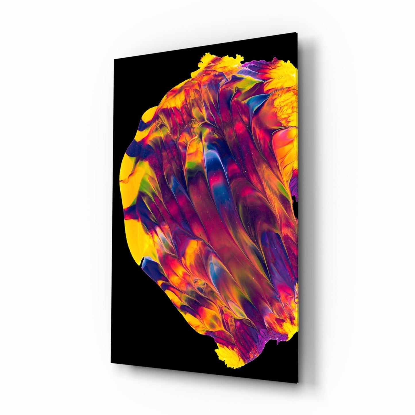 Rainbow marbled paint abstract glass wall art