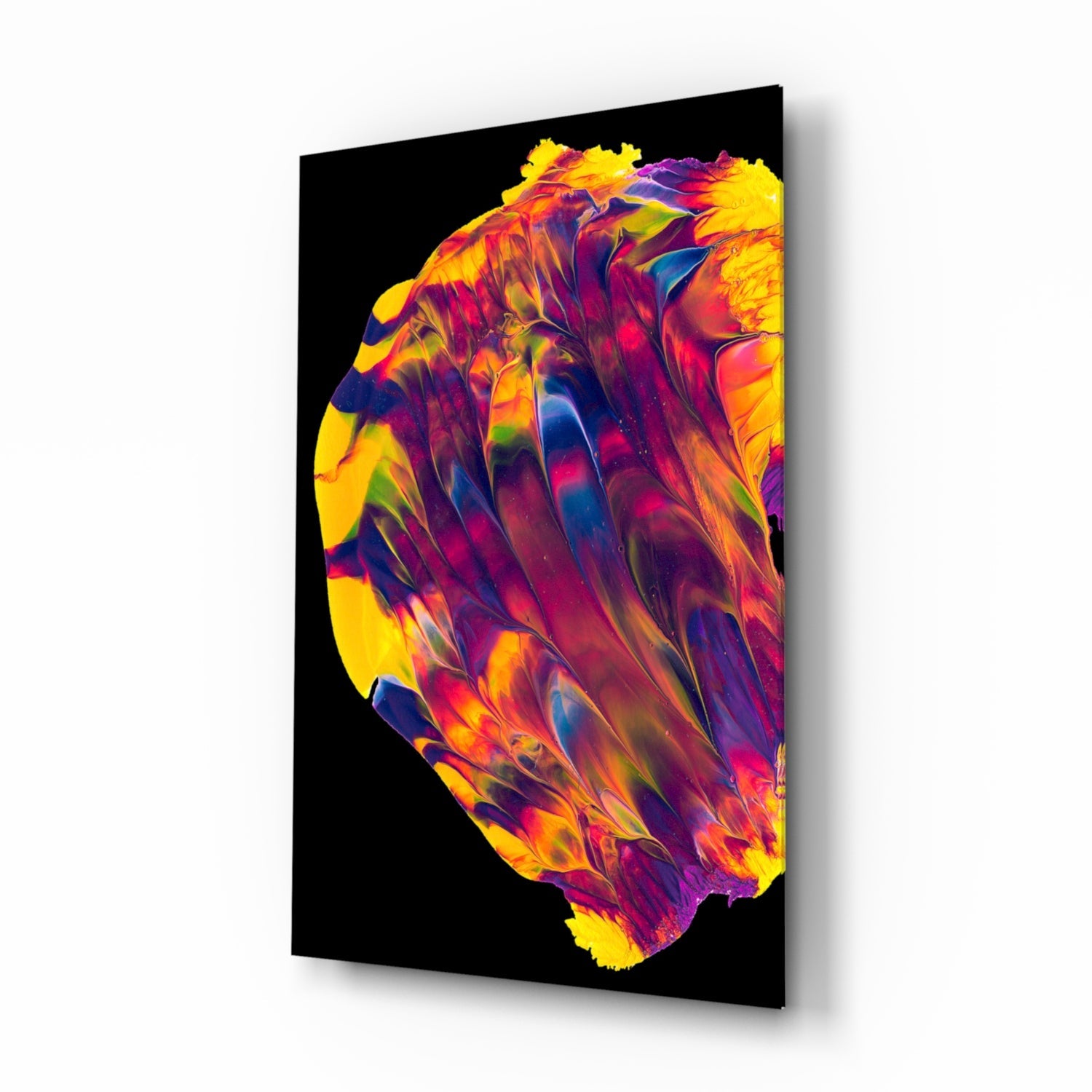Rainbow marbled paint abstract glass wall art