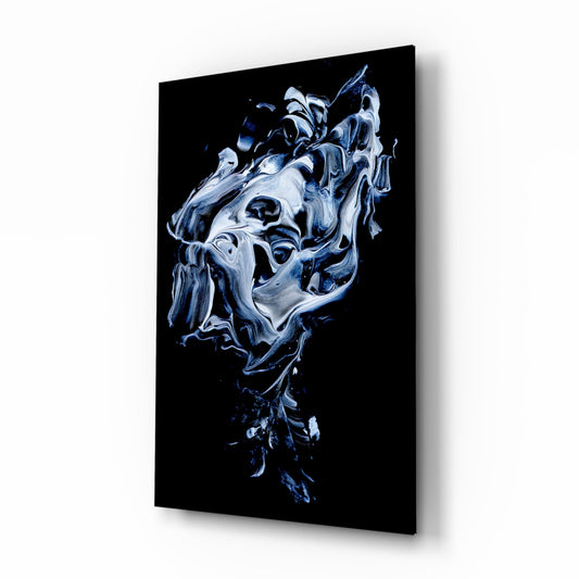 Silver paint pour abstract glass wall art panel