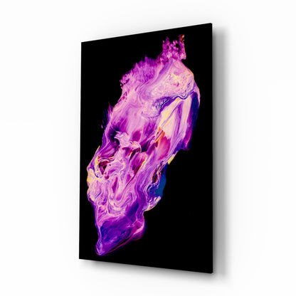 Abstract Purple Glass Wall Art print with magenta and lavender paint pour