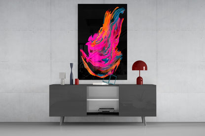 Neon Flame Wing Fluid Art Glass Wall Art