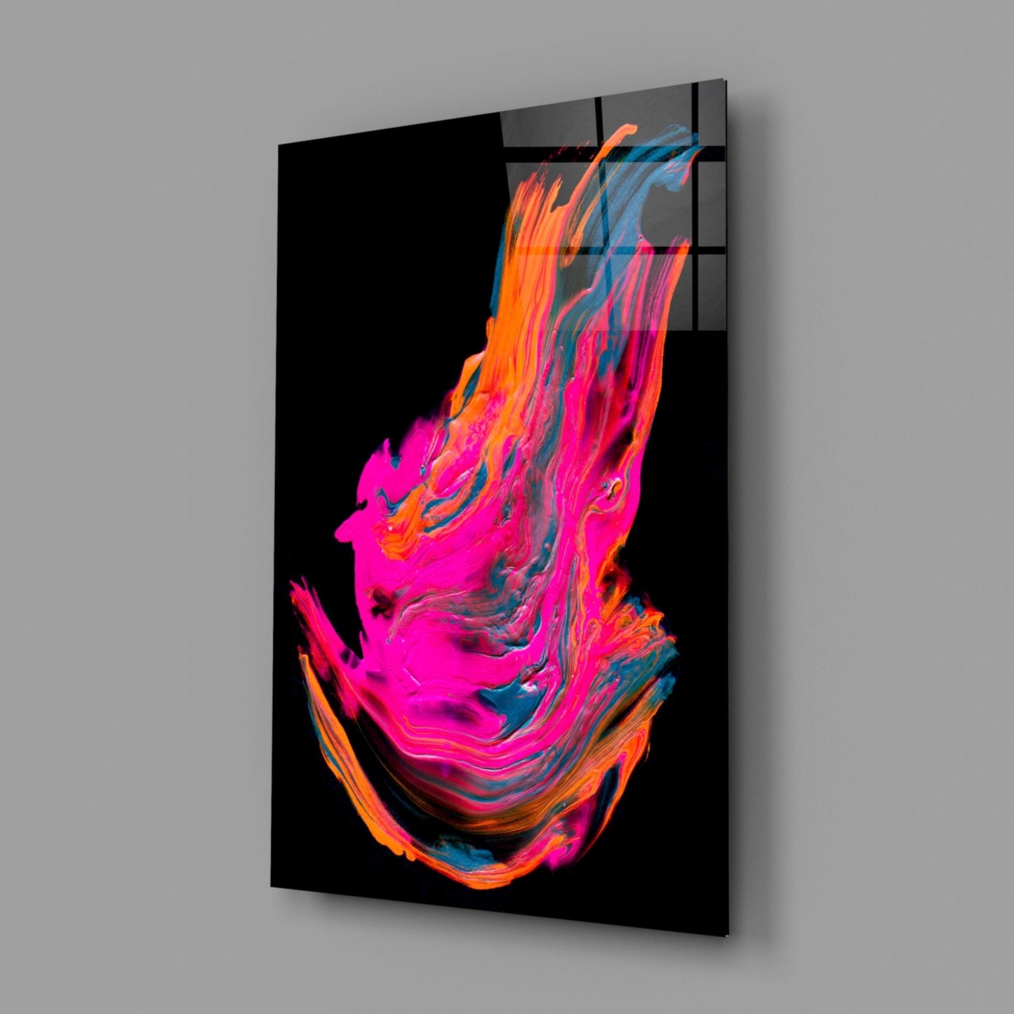 Neon Flame Wing Fluid Art Glass Wall Art