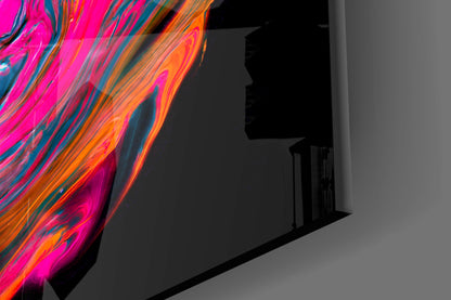 Neon Flame Wing Fluid Art Glass Wall Art