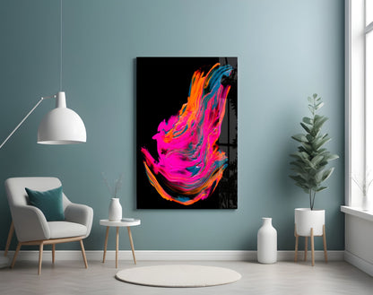 Neon Flame Wing Fluid Art Glass Wall Art