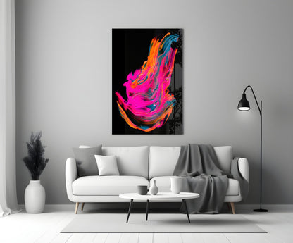 Neon Flame Wing Fluid Art Glass Wall Art