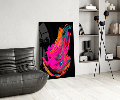 Neon Flame Wing Fluid Art Glass Wall Art