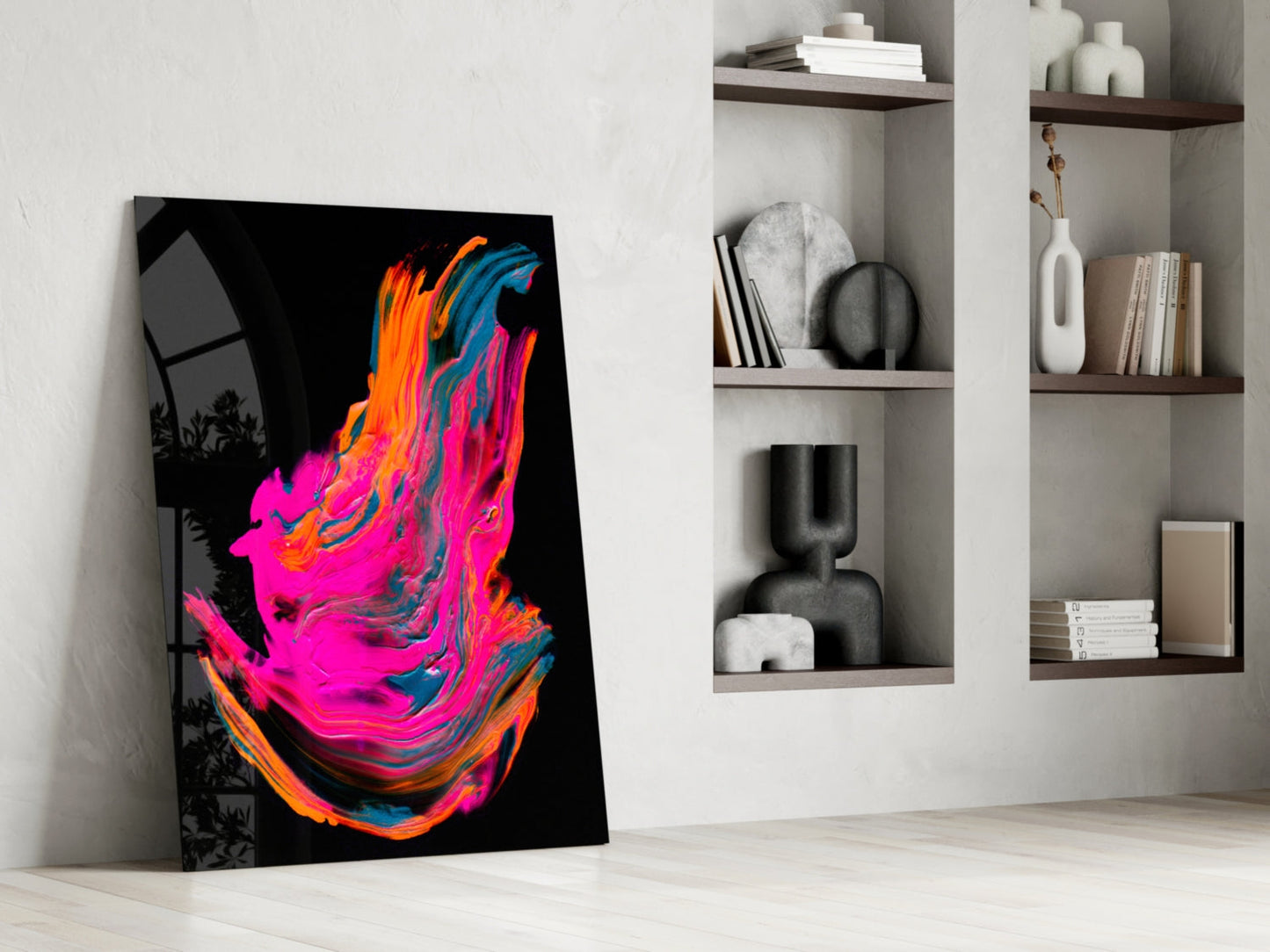 Neon Flame Wing Fluid Art Glass Wall Art