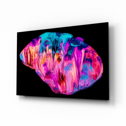 Magenta cyan paint pour abstract glass wall art panel
