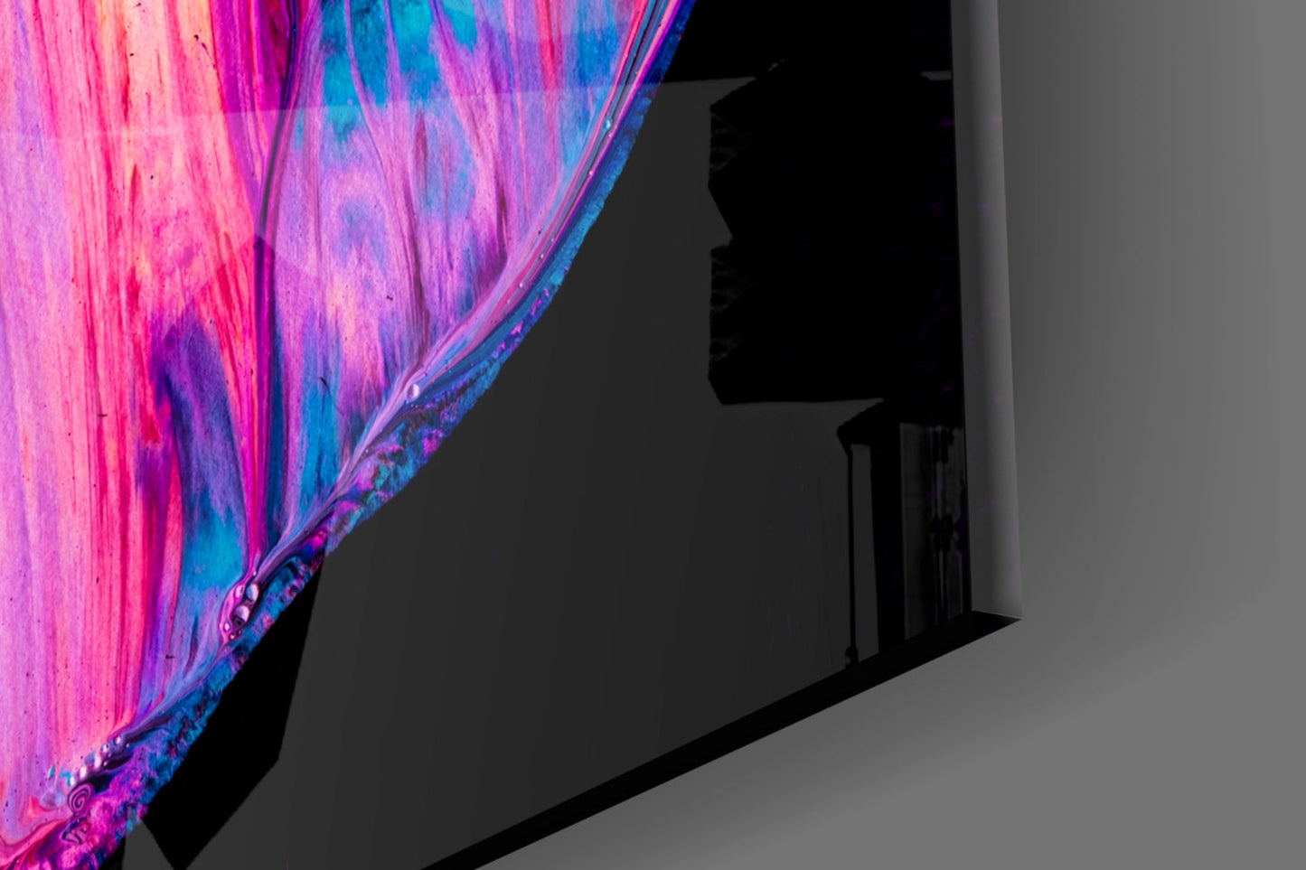 Magenta Cyan Paint Pour Abstract Glass Wall Art