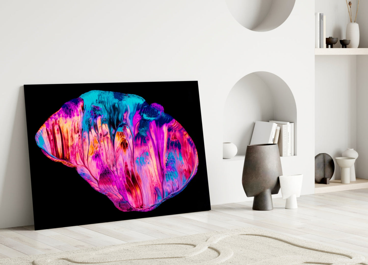 Magenta Cyan Paint Pour Abstract Glass Wall Art