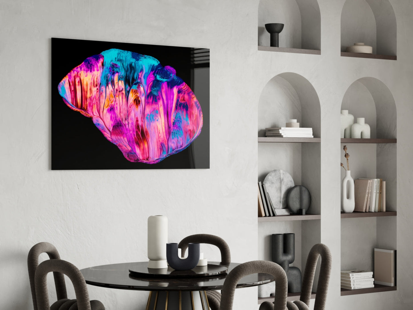 Magenta Cyan Paint Pour Abstract Glass Wall Art