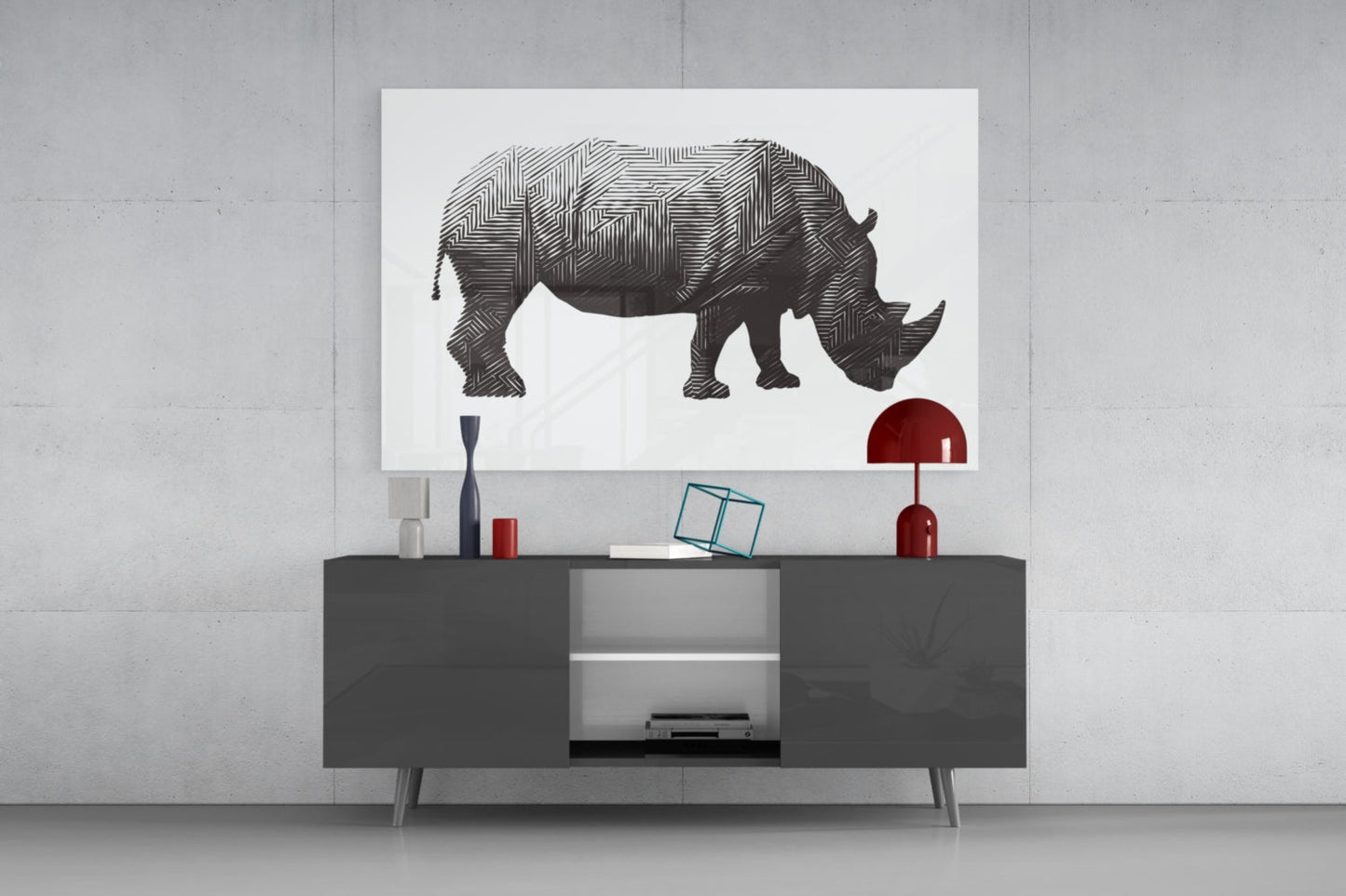 Rhino Glass Wall Art Line Art Wildlife Print