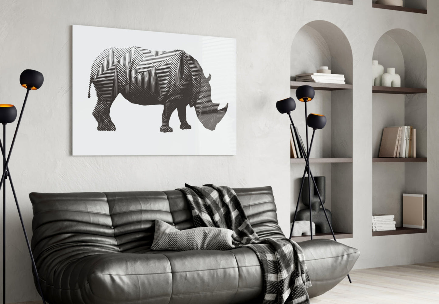Rhino Glass Wall Art Line Art Wildlife Print