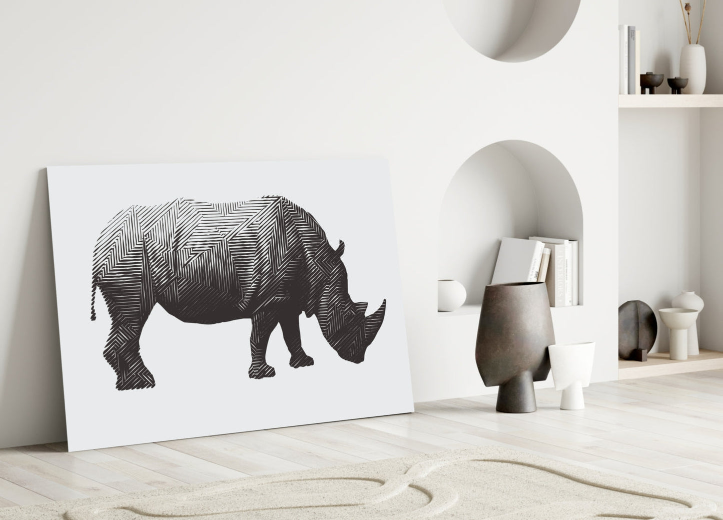 Rhino Glass Wall Art Line Art Wildlife Print