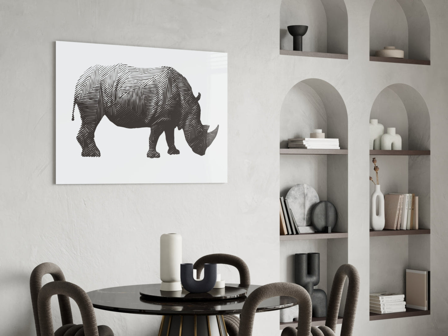 Rhino Glass Wall Art Line Art Wildlife Print
