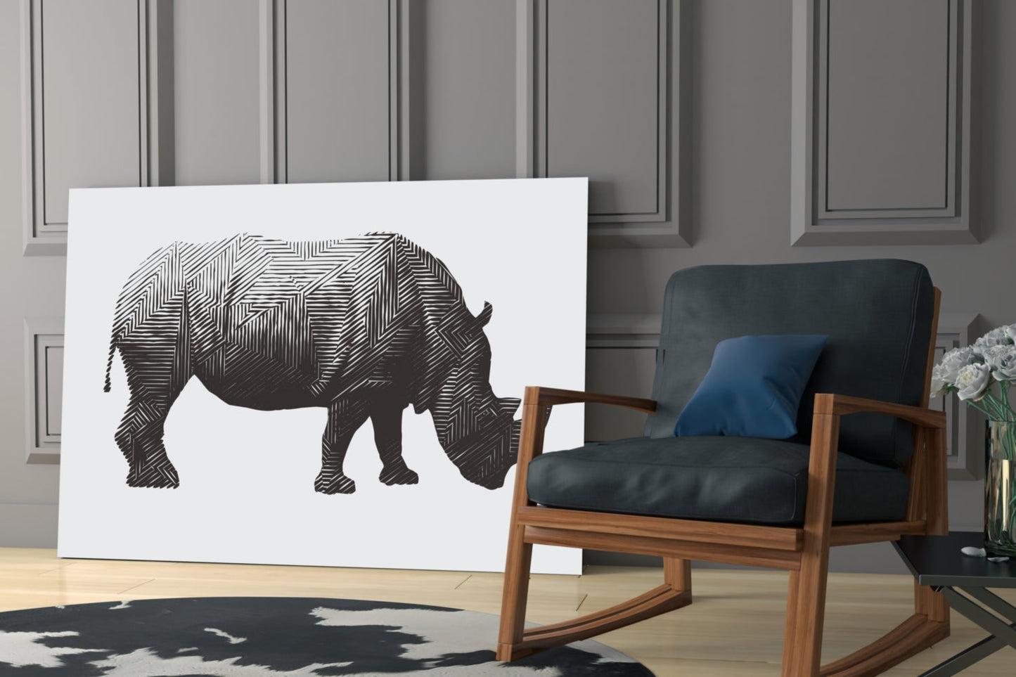 Rhino Glass Wall Art Line Art Wildlife Print