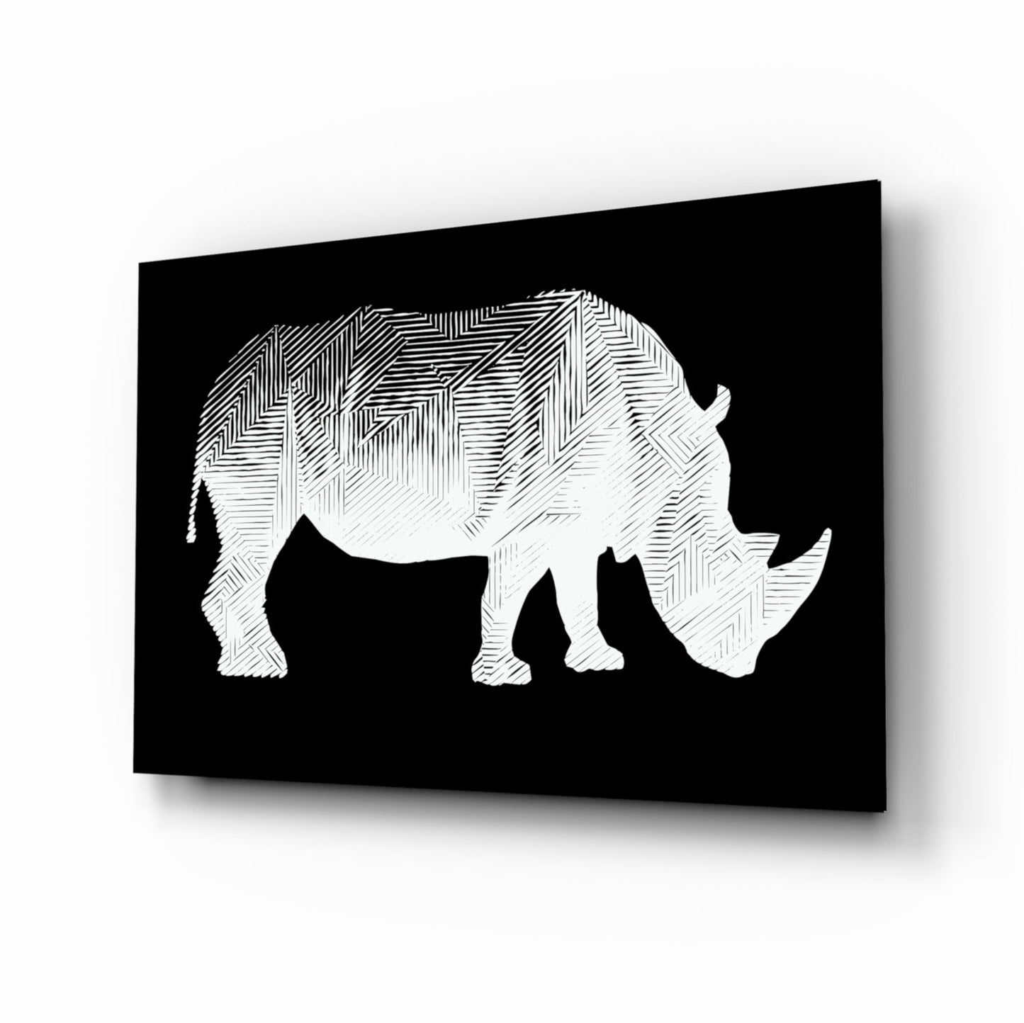 White Line Rhino Glass Wall Art
