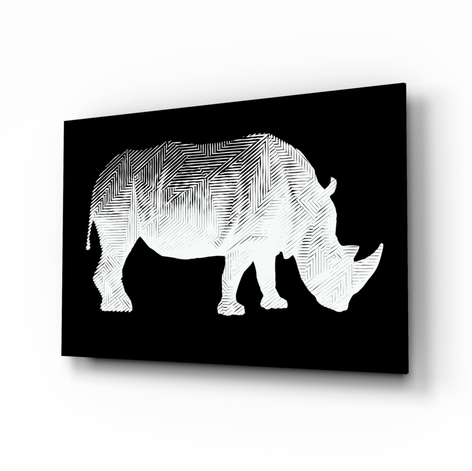 White Line Rhino Glass Wall Art