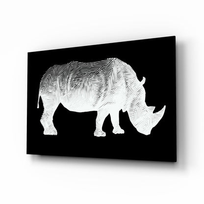 White Line Rhino Glass Wall Art