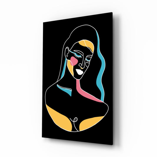 Abstract Colorful Portrait glass wall art white line design