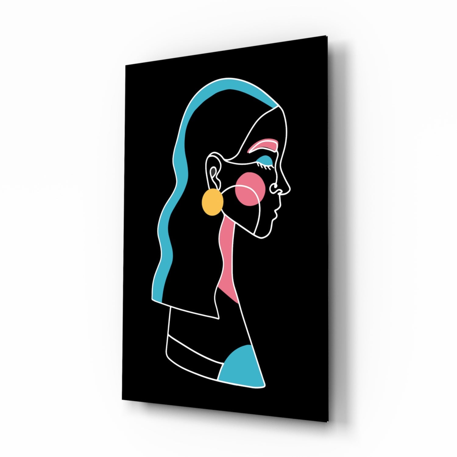 Abstract Colorful Portrait glass wall art blue-haired profile