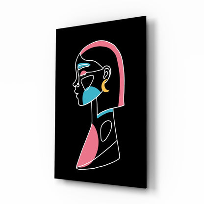 Abstract Colorful Portrait glass wall art pink-haired profile