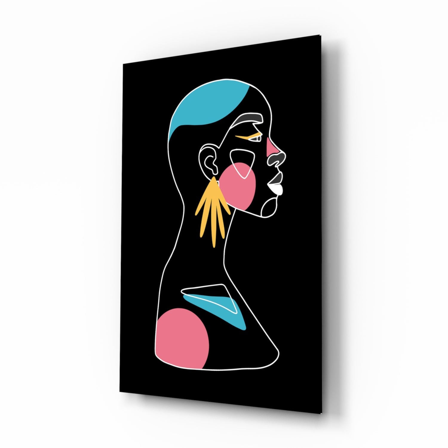 Abstract Colorful Portrait glass wall art turquoise profile