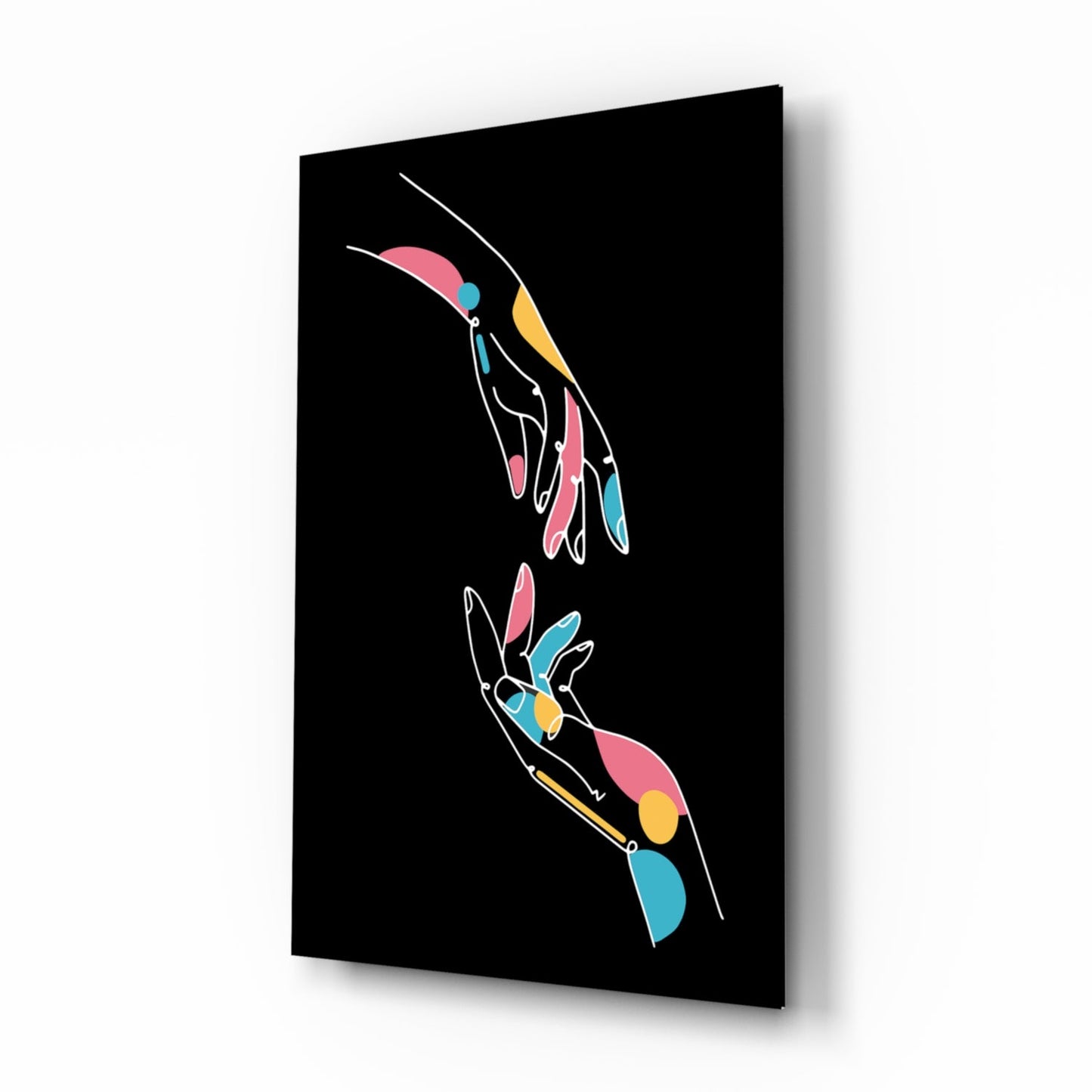 Abstract Colorful Hands glass wall art reaching hands design