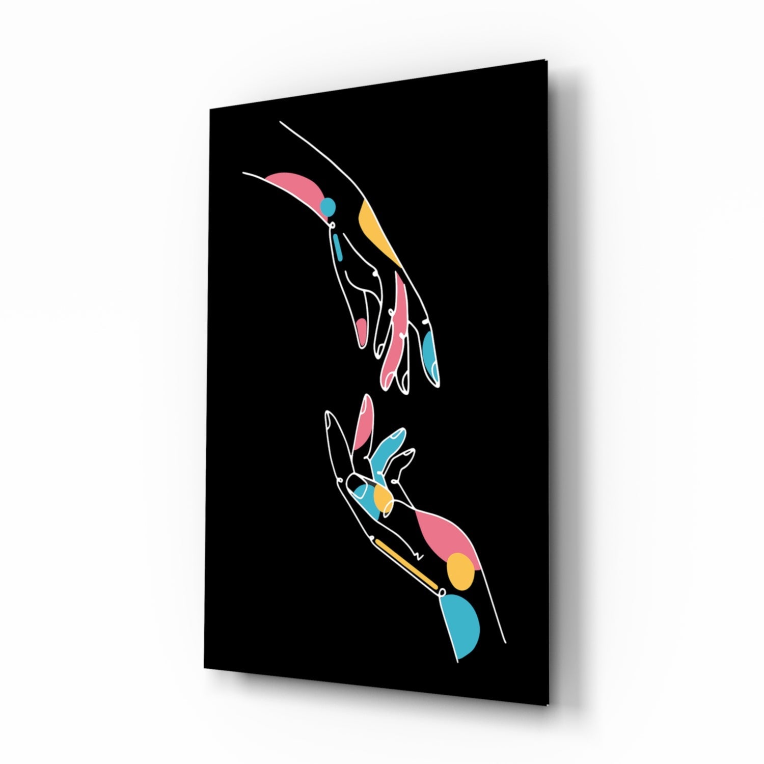 Abstract Colorful Hands glass wall art reaching hands design