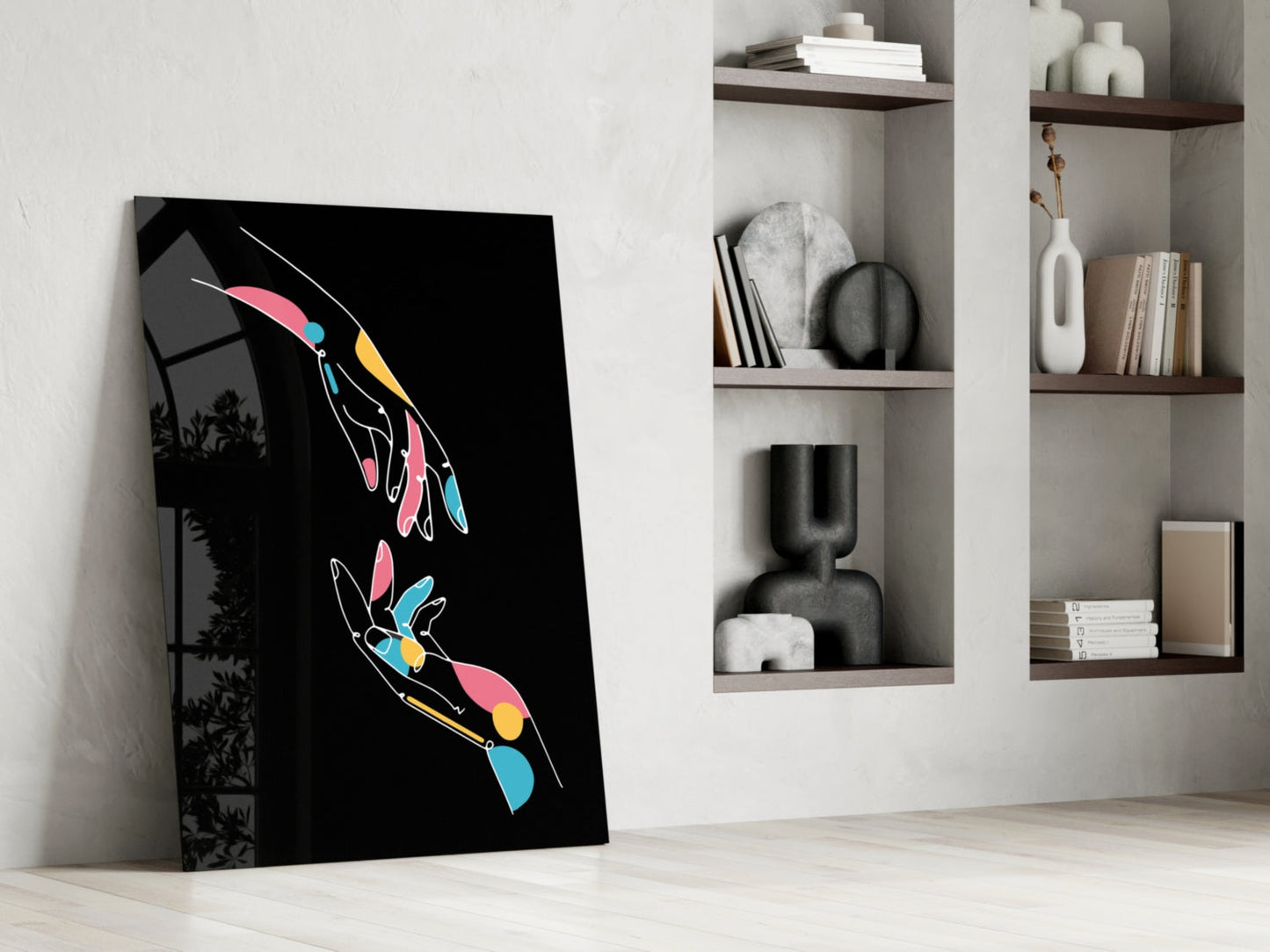 Abstract Colorful Hands Glass Wall Art