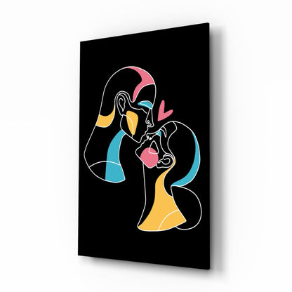 Abstract Colorful Portrait glass wall art kissing couple design