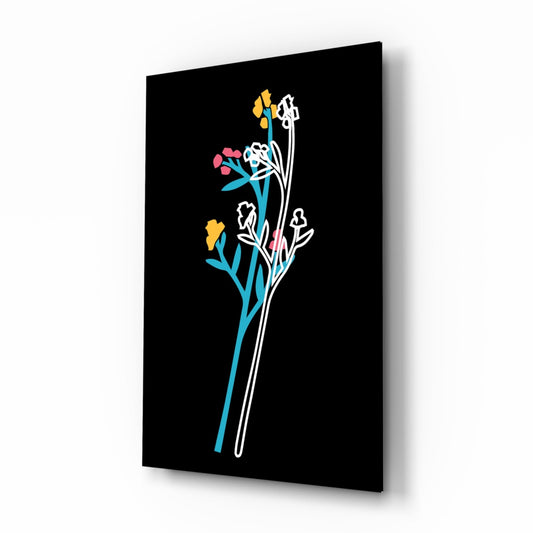 Abstract Colorful Flowers glass wall art wildflower line design