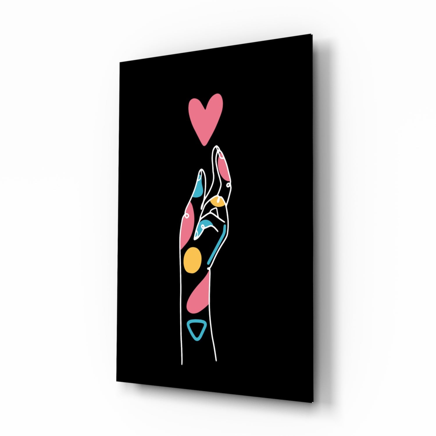 Abstract Colorful Hand glass wall art reaching toward heart