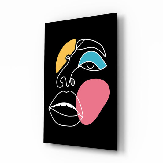Abstract Colorful Face glass wall art line illustration