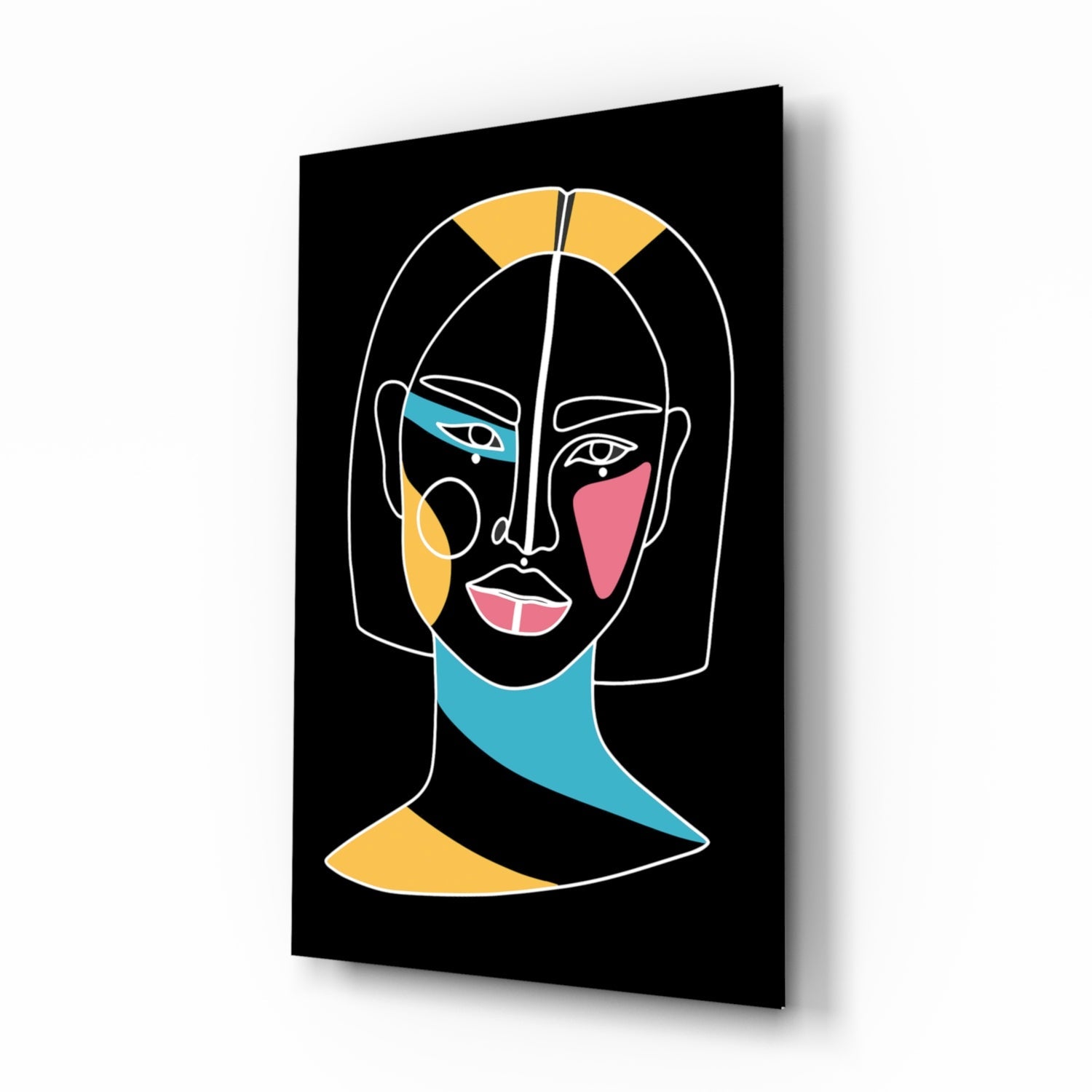 Abstract Colorful Portrait glass wall art bobbed-hair design