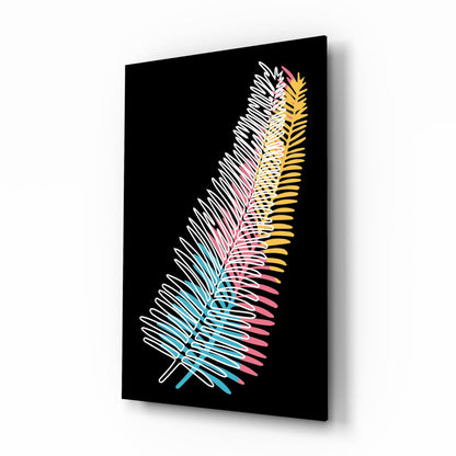 Colorful Fern botanical line art glass wall art