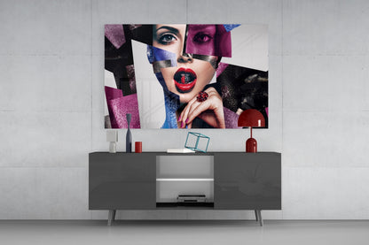 Glitter Cubist Portrait Glass Wall Art