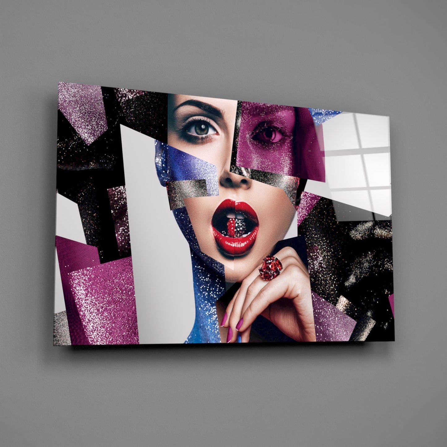 Glitter Cubist Portrait Glass Wall Art
