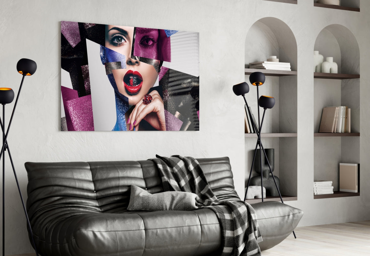 Glitter Cubist Portrait Glass Wall Art