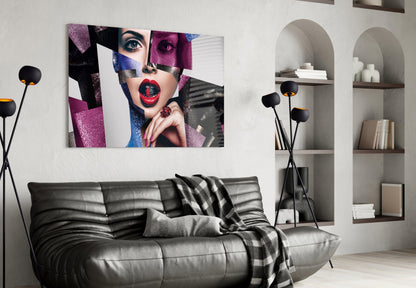 Glitter Cubist Portrait Glass Wall Art
