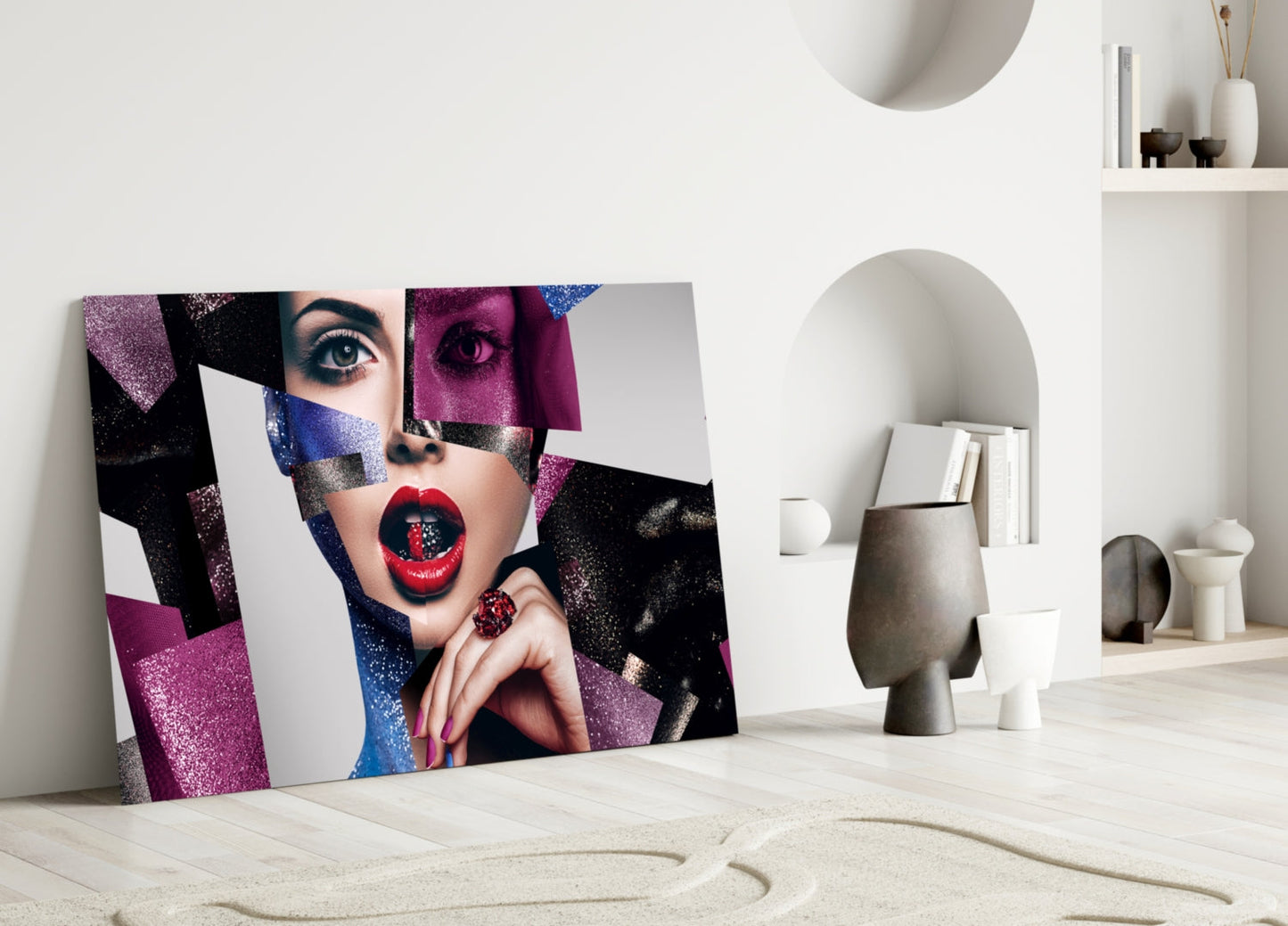 Glitter Cubist Portrait Glass Wall Art