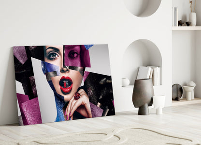 Glitter Cubist Portrait Glass Wall Art