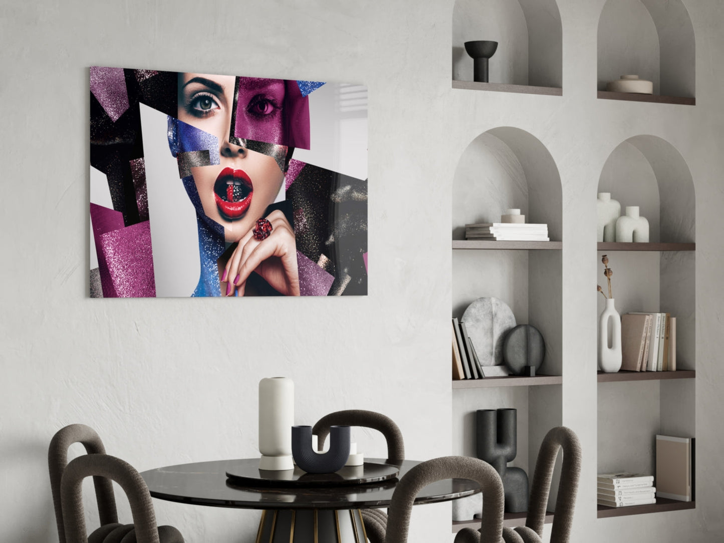 Glitter Cubist Portrait Glass Wall Art