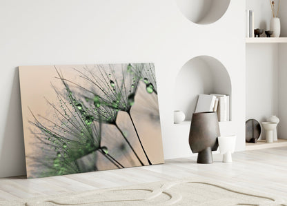 Dandelion Dew Drops Glass Wall Art