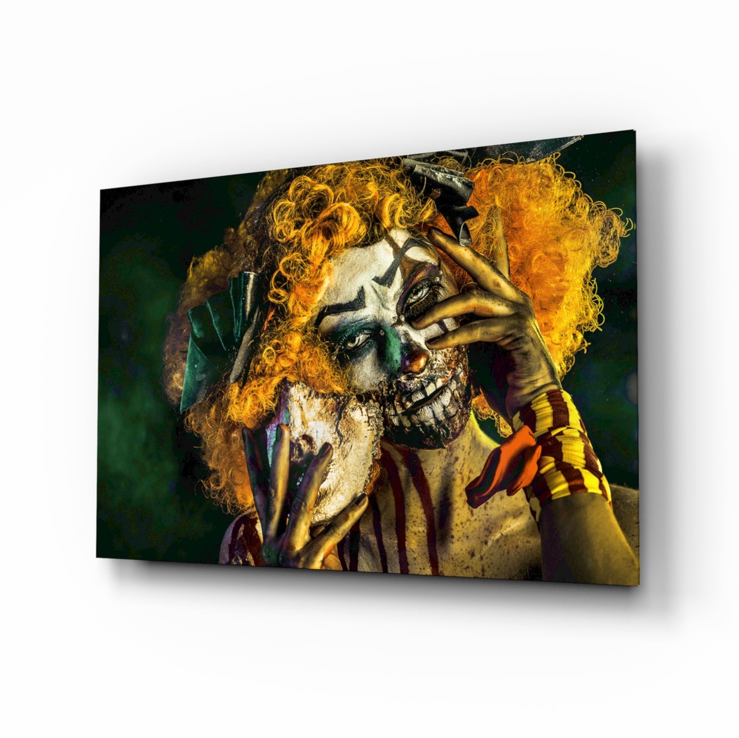 Yellow Curls Skull Jester Glass Art