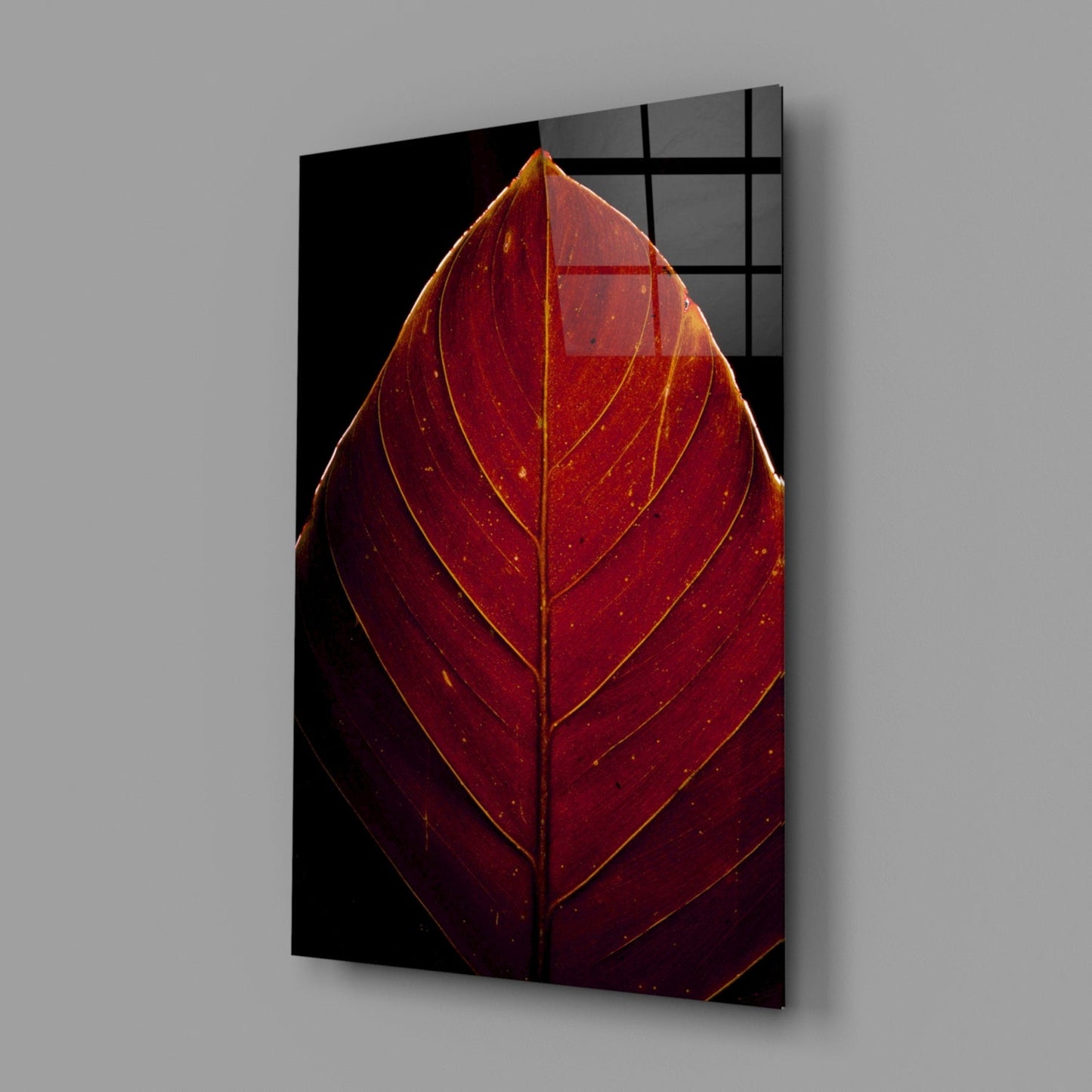 Red Leaf Veins Glass Wall Art