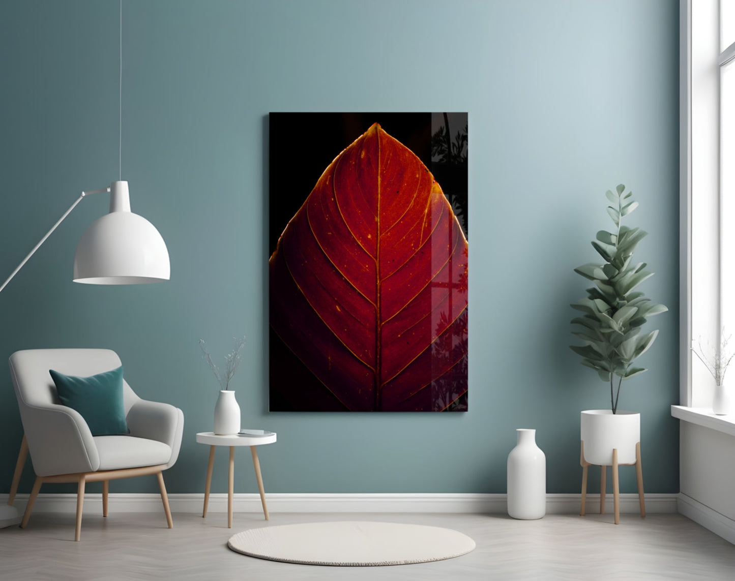 Red Leaf Veins Glass Wall Art