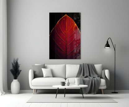 Red Leaf Veins Glass Wall Art