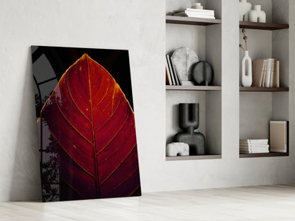 Red Leaf Veins Glass Wall Art