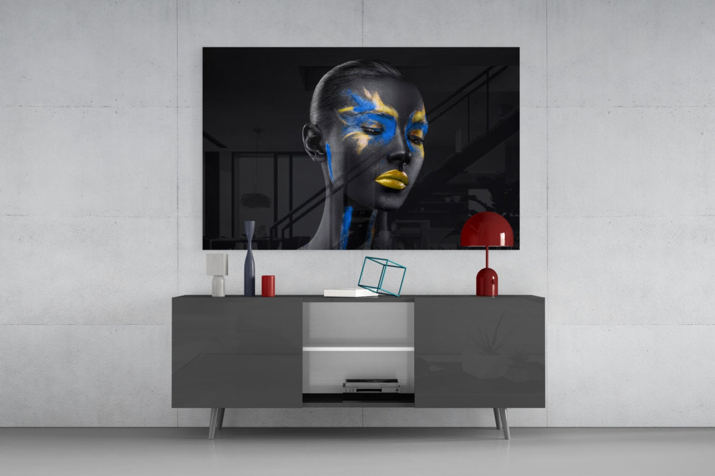 Cobalt Gold Splash Glass Wall Art